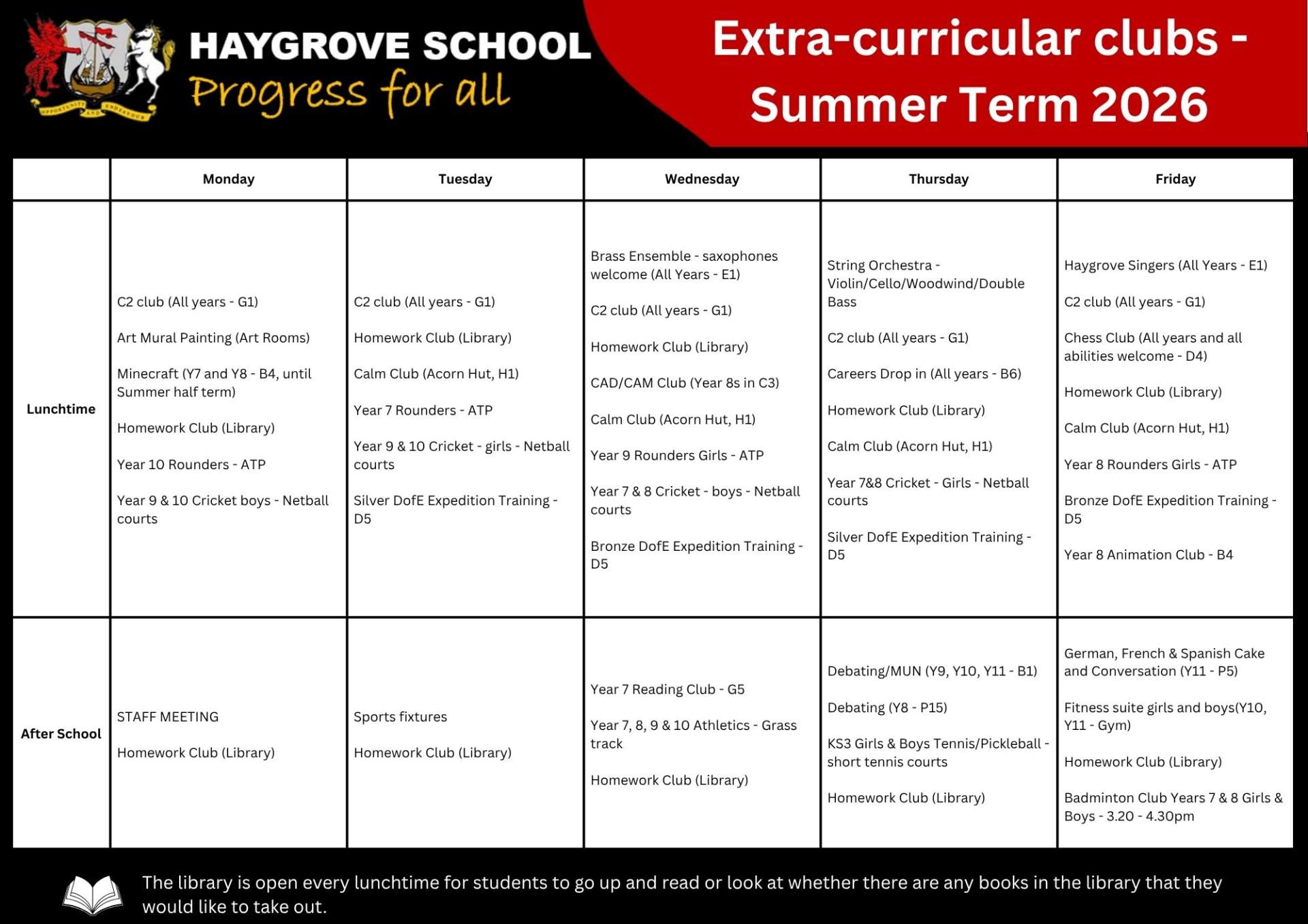 Our New Extra-Curricular Clubs Summer Timetable